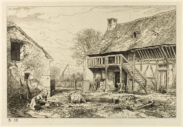 Courtyard of a Peasant Dwelling, 1846. Artist Charles Emile Jacque. (Photo by Heritage Art/Heritage Images via Getty Images)