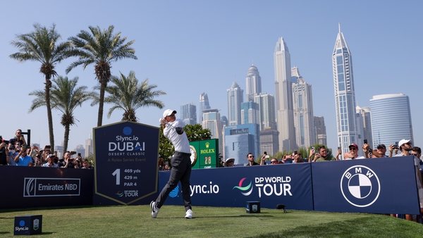 Rory McIlroy tees off on the opening hole during his second round in Dubai
