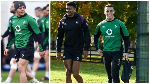 Michael Lowry, Robert Baloucoune and James Hume at Ireland training last week