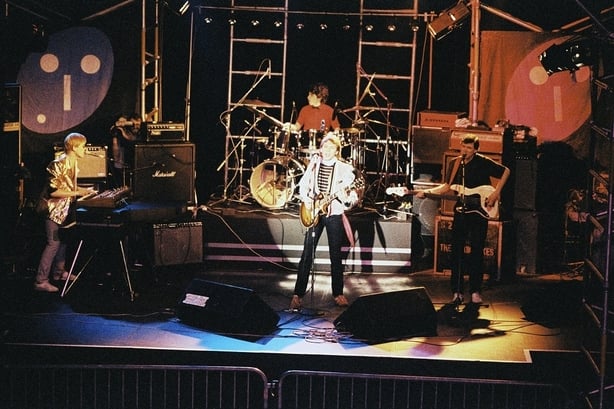 The Lookalikes perfrom on stage at Maynooth College in County Kildare in November 1981. Photo by Des Gaffney.