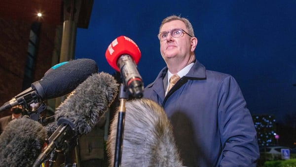 Jeffrey Donaldson talks to the media about yet another DUP crisis