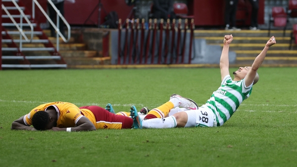 Daizen Maeda celebrates after rounding off the scoring with the fourth goal