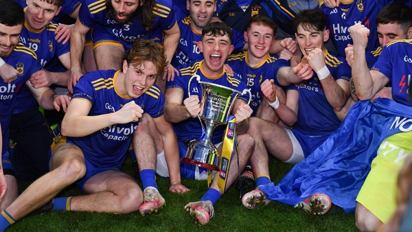 Jason McAleer of Steelstown celebrates with the cup after his side's victory