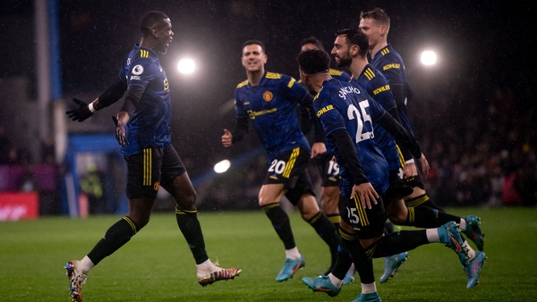 Paul Pogba celebrates opening the scoring with his Manchester United team-mates