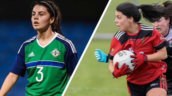 Jessica Foy in action for Northern Ireland (L) and Down.