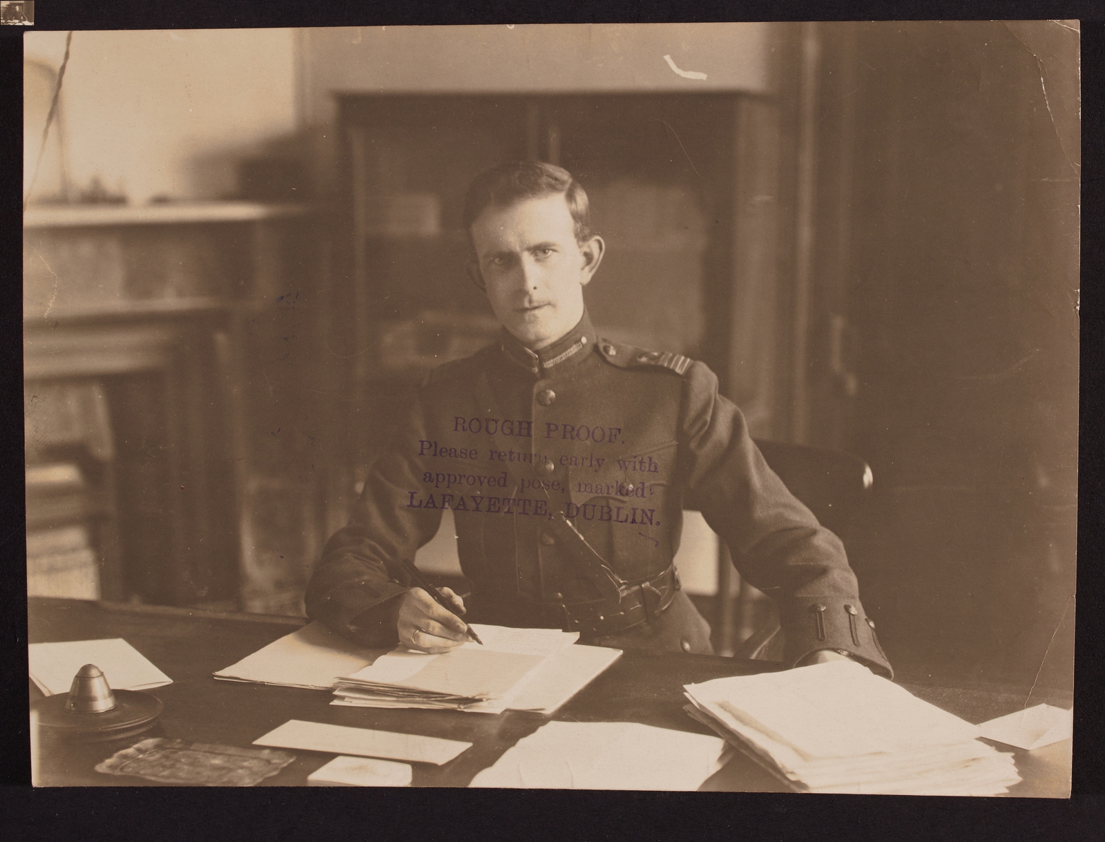 Image - Headhunted from the top of the army to the top of the guards: General Eoin O'Duffy. Eoin O'Duffy at his desk. Image: National Library of Ireland