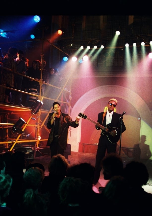 Womack & Womack at the Cathedral Club, Dublin on 'Megamix' (1987). Photo by Thomas Holton