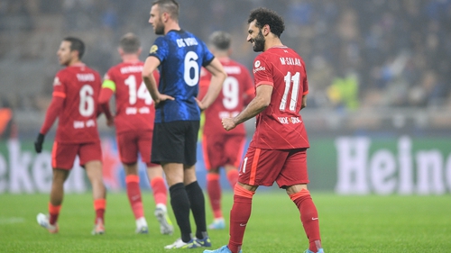 Mo Salah celebrates his goal, and Liverpool's second, against Inter Milan