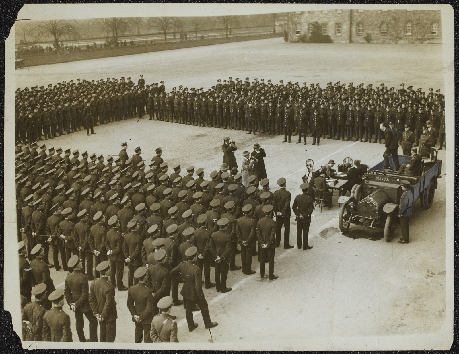 Image - Kevin O'Higgins addresses the same gathering. This viewpoint gives some idea of the scale of the deployment of the new force across the country. Image: National Library of Ireland