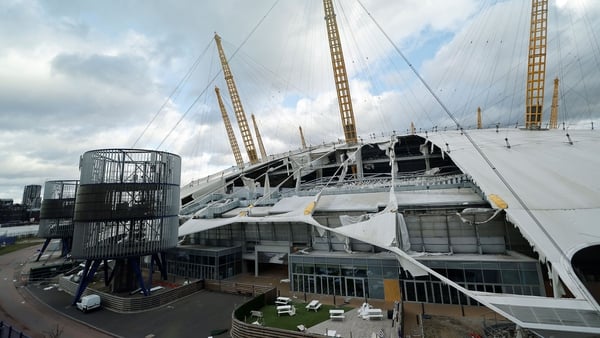 There was considerable damage to the roof of the O2 Arena, in southeast London