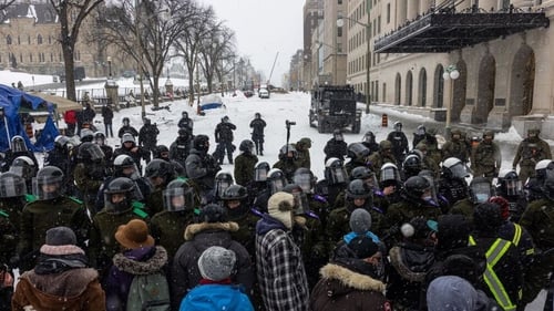 Police face off with demonstrators in Ottawa