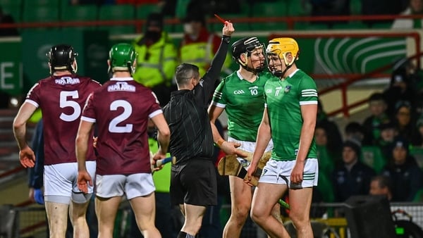 Limerick's Gearoid Hegarty sees red during the Allianz Hurling League game againts Galway. Photo: Eóin Noonan/Sportsfile via Getty Images