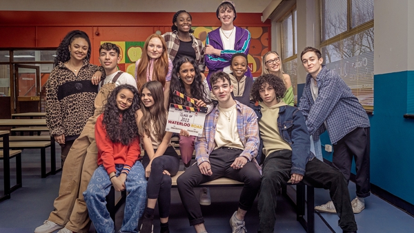 Scarlett Thomas (front row, second left, beside clapperboard) will play Izzy Charles