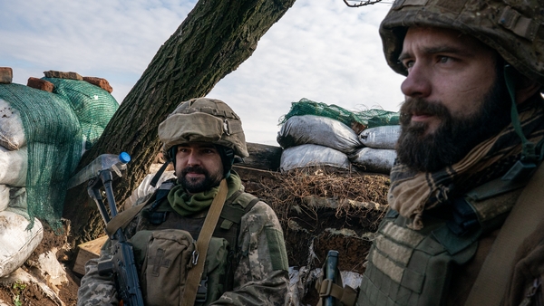 Ukrainian soldiers are seen in the north of Donetsk, Ukraine on Wednesday