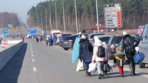 People crossing into Poland in late February after Russia invaded Ukraine