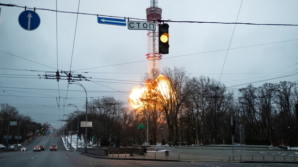 A strike on the TV tower in Kyiv