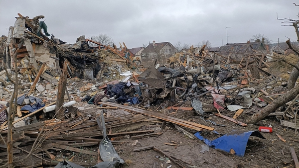 Rubble in Zhytomyr following a Russian bombing the day before