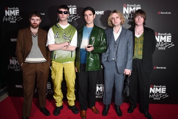 Tom Coll, Grian Chatten, Carlos O'Connell, Conor Deegan and Conor Curley of Fontaines D.C during the NME Awards 2022