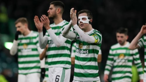 Callum McGregor and his team-mates at full time of their League match with St Mirren at Celtic Park.