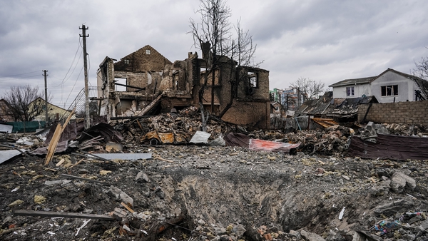 A view of destroyed settlements after shellings last week in the city of Irpin, northwest of Kyiv