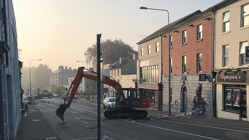 A digger at the scene of two ATM robberies in Kells, Co Meath
