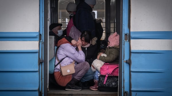 People board a train in Lviv to leave Ukraine. Photo: Adria Salido Zarco/Anadolu Agency via Getty Images