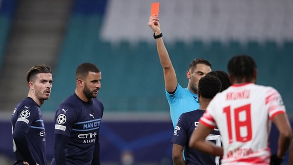Kyle Walker was shown a red card by the Swiss referee Sandro Schaerer