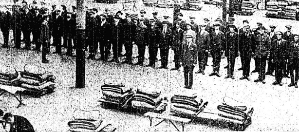 Century Ireland 226 - Recruits to the new civic guard at the central hall in the RDS, which has been converted to a dormitory Photo: Irish Independent, 8 March 1922