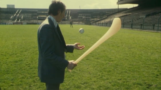 Testing the Wavin plastic hurley at Croke Park in 1977.