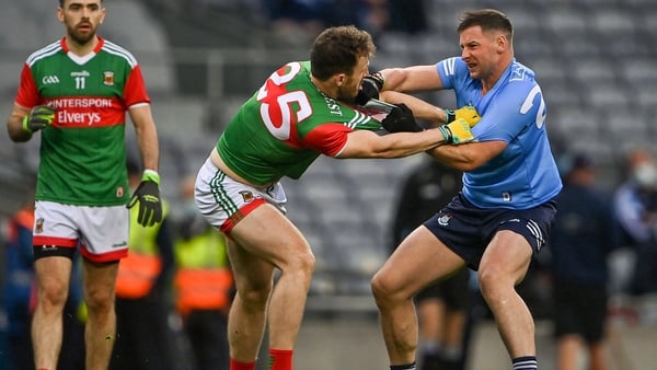 McMahon getting to grips with Mayo's Darren Coen during last year's All-Ireland semi-final