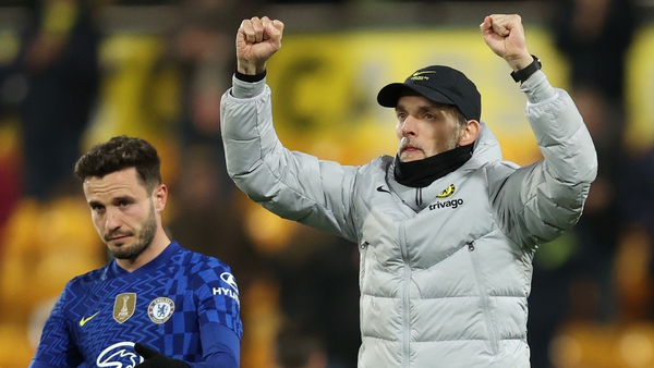 Thomas Tuchel salutes the Chelsea support after their 3-1 win against Norwich