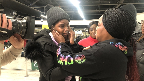Racheal Diyaolu was reunited with her family at Dublin Airport