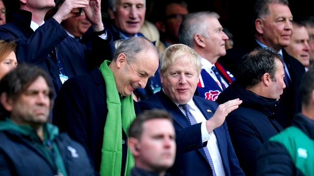 Micheál Martin and Boris Johnson at Twickenham Stadium