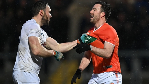 Kildare's Fergal Conway and Aidan Forker of Armagh get to grips with each other