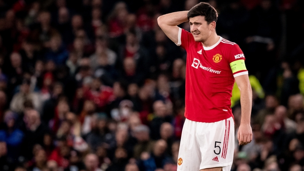 Harry Maguire reacts during the 1-0 home defeat to Atletico Madrid
