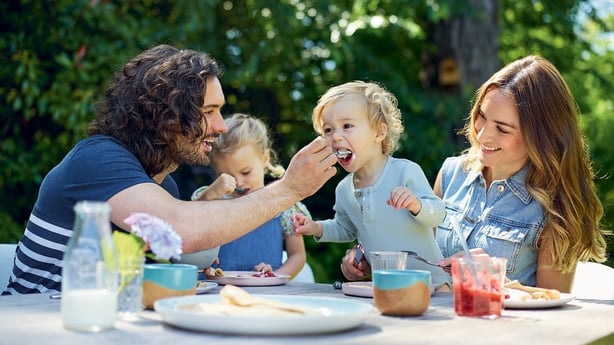 Joe Wicks with wife Rosie and children Indie and Marley