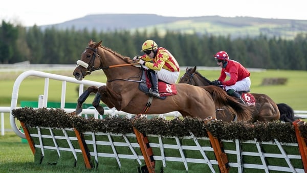 Royal Kahala clears the final flight ahead of Home By The Lee in the Galmoy Hurdle at Gowran Park