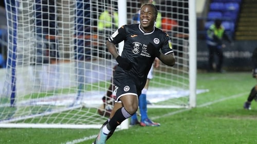 Michael Obafemi celebrates after scoring against Peterborough