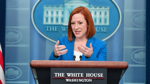 Jen Psaki pictured during a press briefing at the White House yesterday