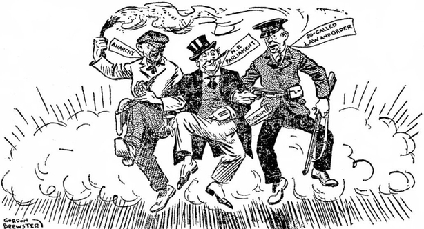 Cartoon depicting the different issues around violence in Belfast Photo: Sunday Independent, 12 March 1922