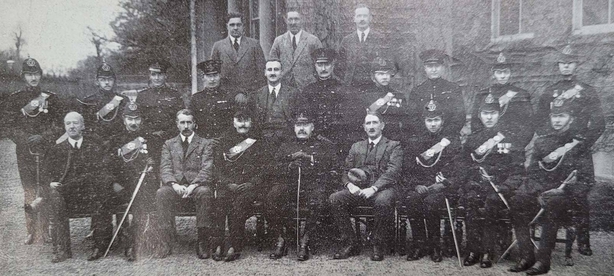 The last officers of the Royal Irish Constabulary at the depot in Phoenix Park Photo: Irish Life, 24 March 1922. Full collection of Irish Life available in the National Library of Ireland