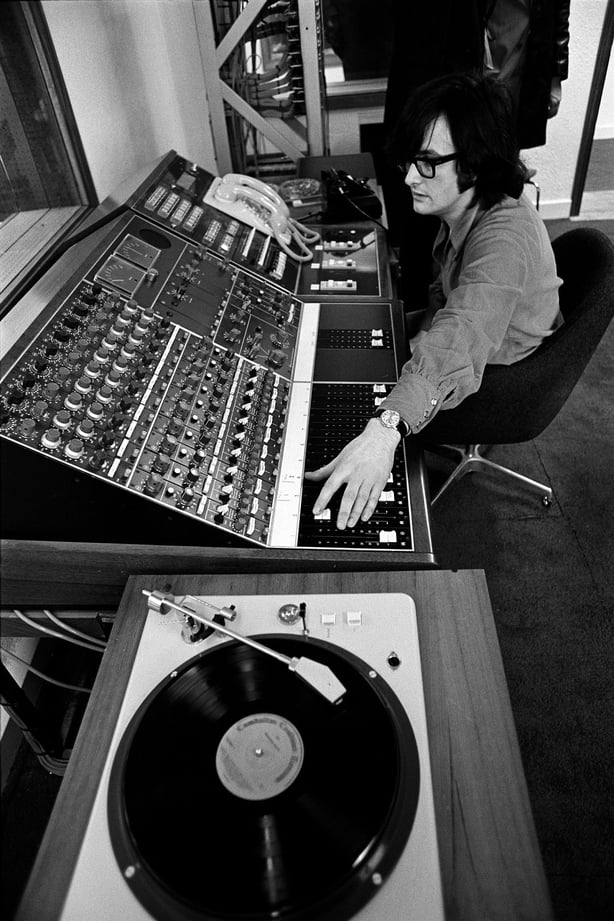 	Sound operator Mícheál Ó hEalaithe at a mixing desk in RTÉ Raidió na Gaeltachta's Studio 1 in Casla, Connemara, County Galway, at the opening of the station on Easter Sunday 2 April 1972.