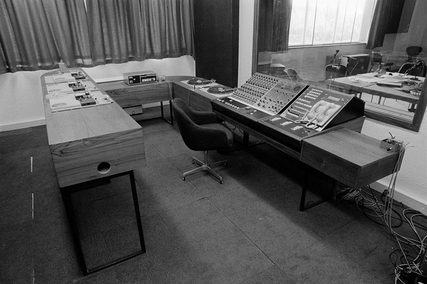 A view of the control room and studio at RTÉ Raidió na Gaeltachta's premises in Casla, Connemara, County Galway, on 11 May 1972.