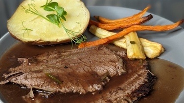 Karen's slow-cooked beef with red wine: Today
