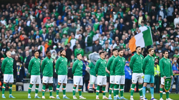 Ireland line up for the anthem ahead of the game