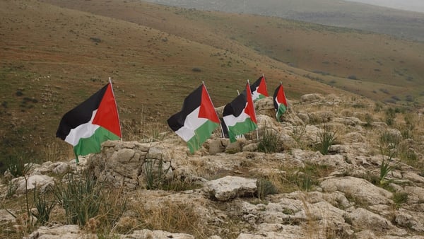Palestinian flags stand in the Jordan Valley, West Bank (File image, Getty)