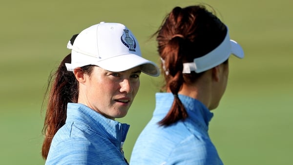 Leona Maguire (l) with her Solheim Cup team-mate Georgia Hall