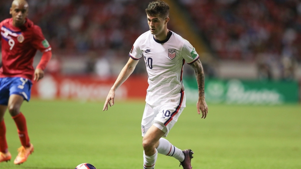 Christian Pulisic in action for the United States in the 2-0 defeat to Costa Rica