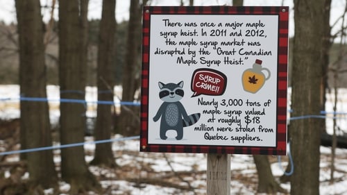 A sign at a maple syrup farm during the Maple Sugar Festival in Mount Albert, Ontario earlier this month