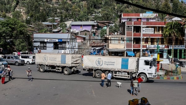 One of many WFP trucks in a convoy driving through the city of Hayk, Ethiopia this week